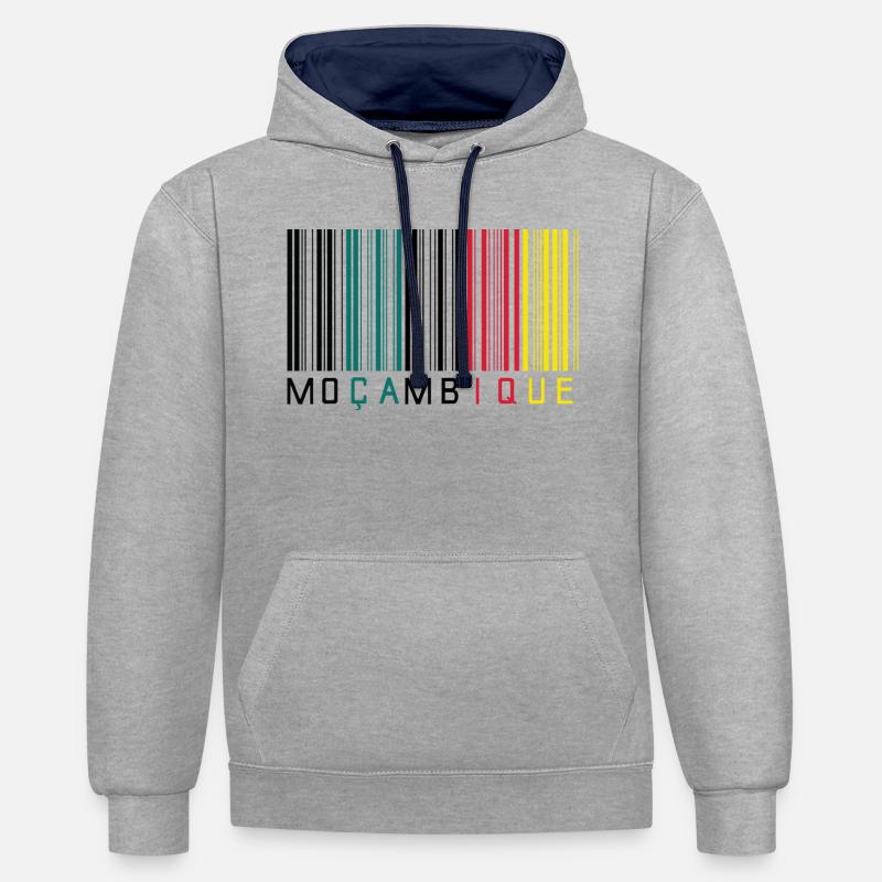 Code-barres Mozambique - Sweat à capuche contrasté - gris chiné/bleu marine