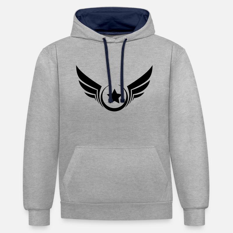 Star ailé, étoile avec ailes - Sweat à capuche contrasté - gris chiné/bleu marine