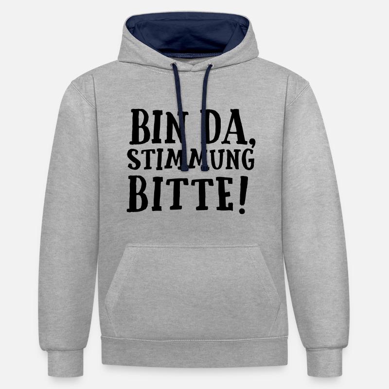 SPRUCH, BIN DA, STIMMUNG BITTE! - Kontrast-Hoodie - Grau meliert/Navy