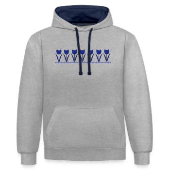 Tulpen - Kontrast-Hoodie - Grau meliert/Navy - Vorne - Liana (172cm) & Jaron (178cm)