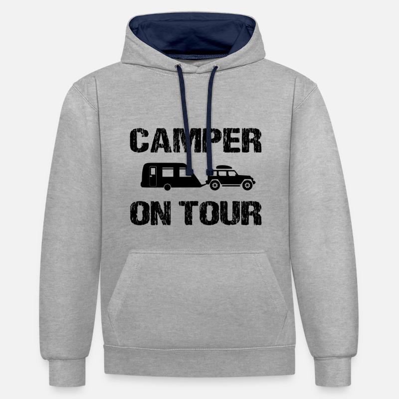 Le camping - Sweat à capuche contrasté - gris chiné/bleu marine