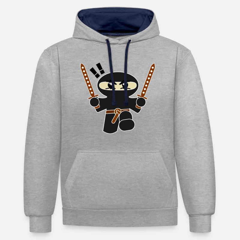 Chevalier Ninja - Sweat à capuche contrasté - gris chiné/bleu marine