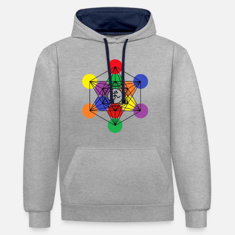 Cube de Métatron 1 - Sweat à capuche contrasté - gris chiné/bleu marine