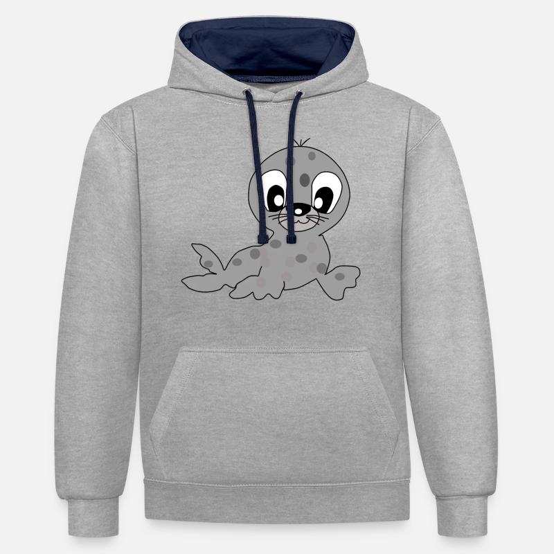 Phoe Robben bébé mignon - Sweat à capuche contrasté - gris chiné/bleu marine