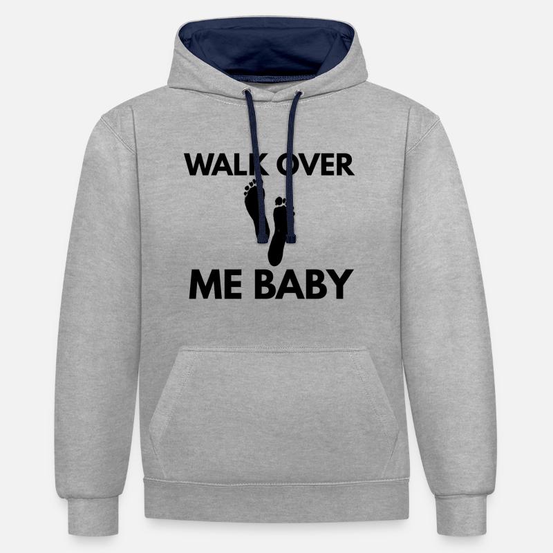 Marche sur moi bébé - Sweat à capuche contrasté - gris chiné/bleu marine