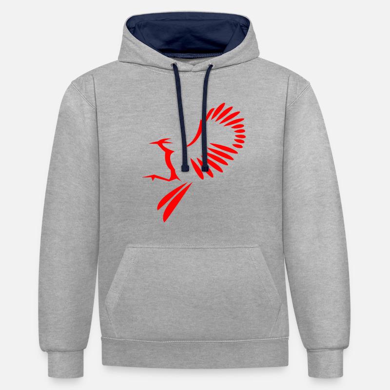 Vogel Abbildung - Kontrast-Hoodie - Grau meliert/Navy