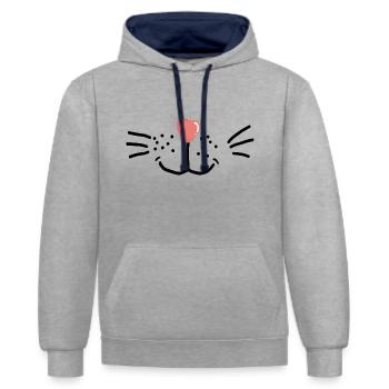 Gesichtsmaske Katze Maske Atemmaske Mundschutz - Kontrast-Hoodie - Grau meliert/Navy - Vorne - Liana (172cm) & Jaron (178cm)