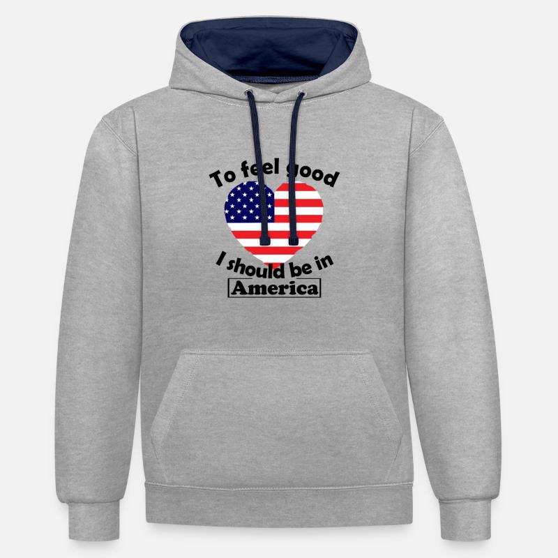 États Unis - Sweat à capuche contrasté - gris chiné/bleu marine