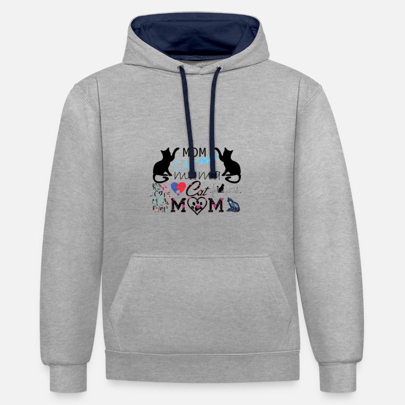 Maman chat - maman chat - Sweat à capuche contrasté - gris chiné/bleu marine