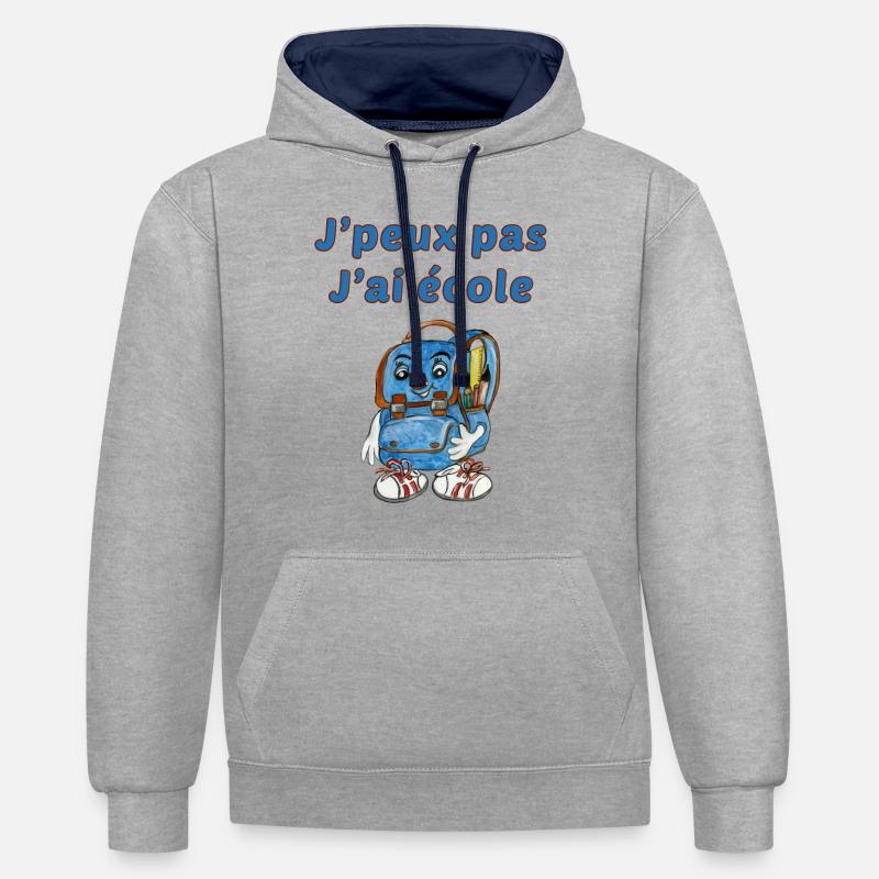 j'peux pas j'ai école - Sweat à capuche contrasté - gris chiné/bleu marine