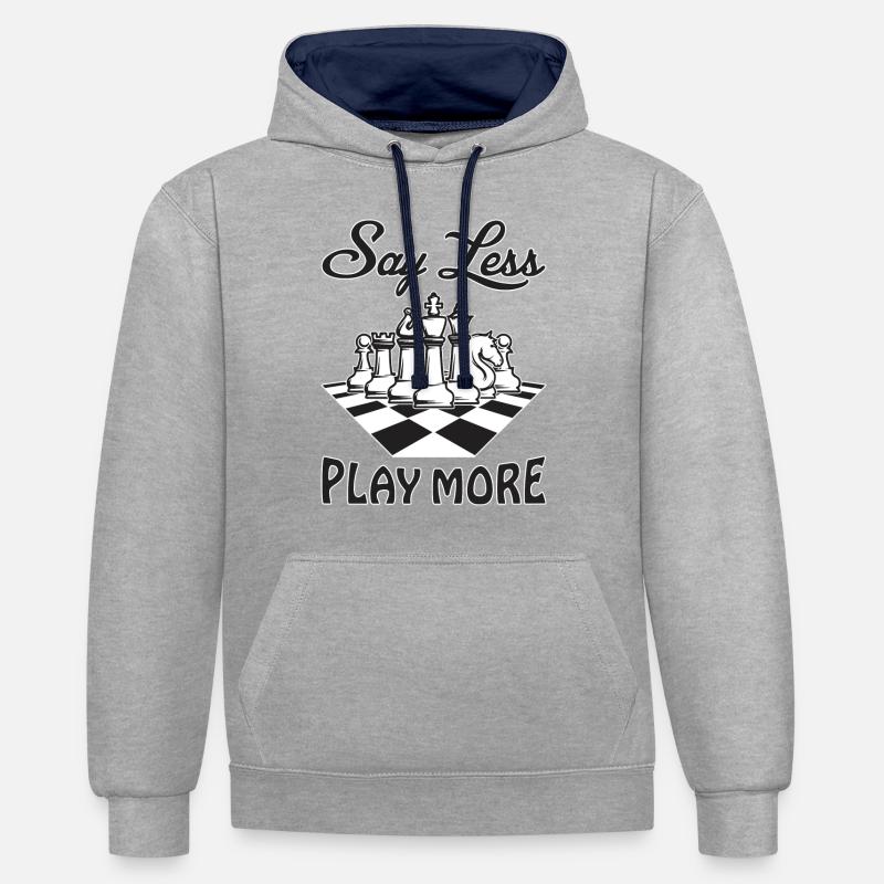 Échecs du roi damier - Sweat à capuche contrasté - gris chiné/bleu marine