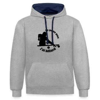 Je peux pas j'ai billard français ou américain - Sweat à capuche contrasté - gris chiné/bleu marine - Devant - Liana (172cm) & Jaron (178cm)