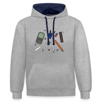 Prof de maths - Sweat à capuche contrasté - gris chiné/bleu marine - Devant - Liana (172cm) & Jaron (178cm)