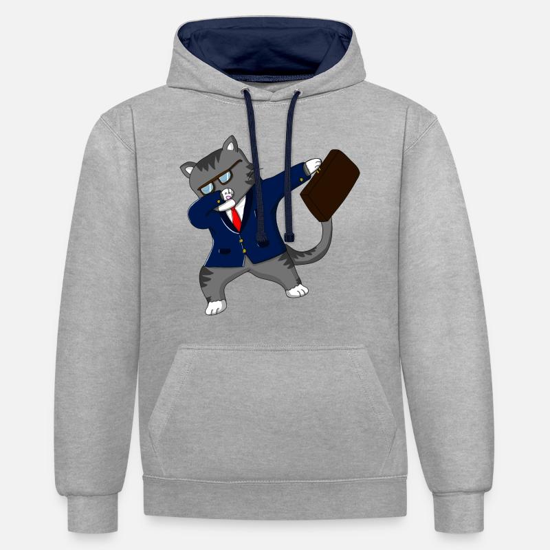 Chat avocat - Sweat à capuche contrasté - gris chiné/bleu marine