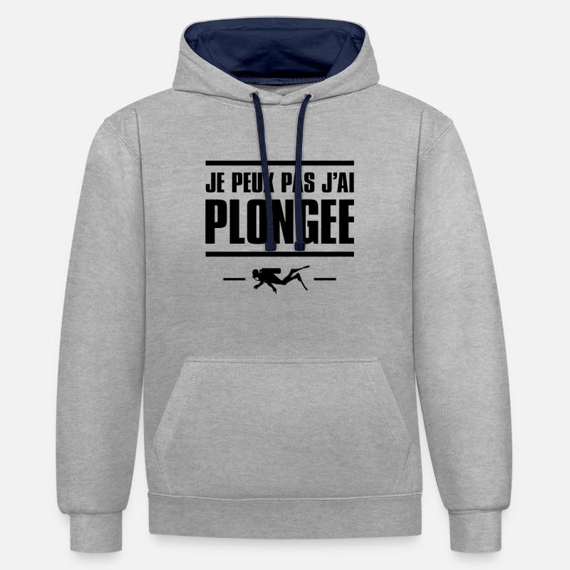 JE PEUX PAS J'AI PLONGÉE - Sweat à capuche contrasté - gris chiné/bleu marine