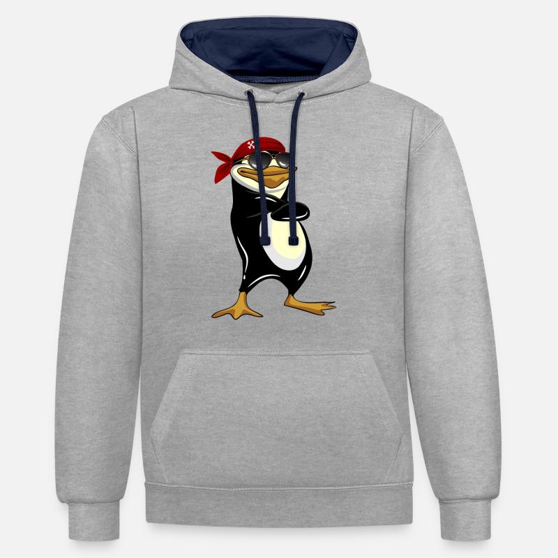 Pingouin cool - Sweat à capuche contrasté - gris chiné/bleu marine