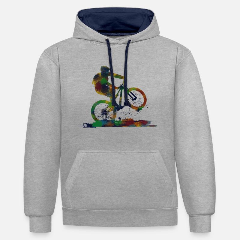 VTT - Sweat à capuche contrasté - gris chiné/bleu marine