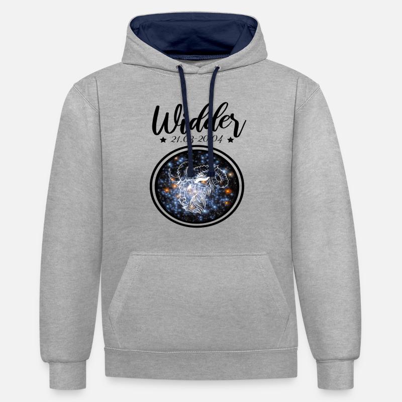 Widder Sternzeichen - Kontrast-Hoodie - Grau meliert/Navy