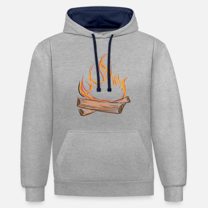 Feu de camp - Sweat à capuche contrasté - gris chiné/bleu marine