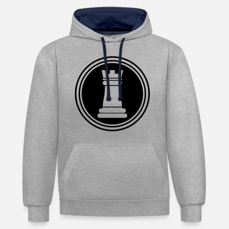 Tour de pièces d’échecs - Sweat à capuche contrasté - gris chiné/bleu marine