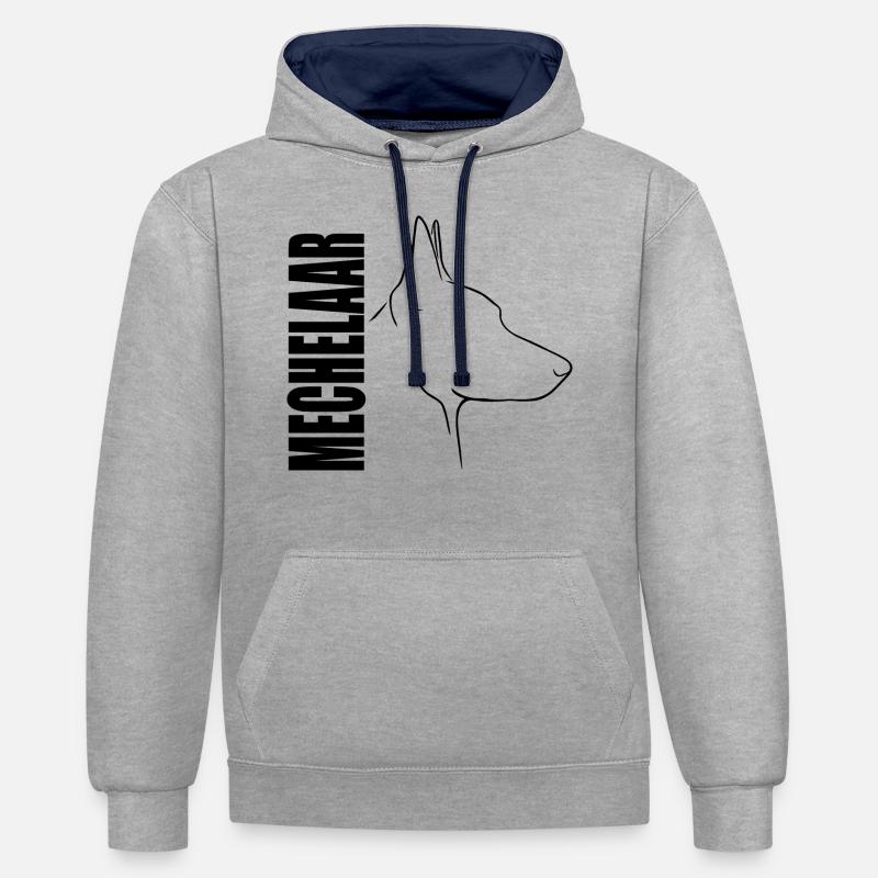 MECHELAAR Profil Chiens Chiens Wilsigns - Sweat à capuche contrasté - gris chiné/bleu marine