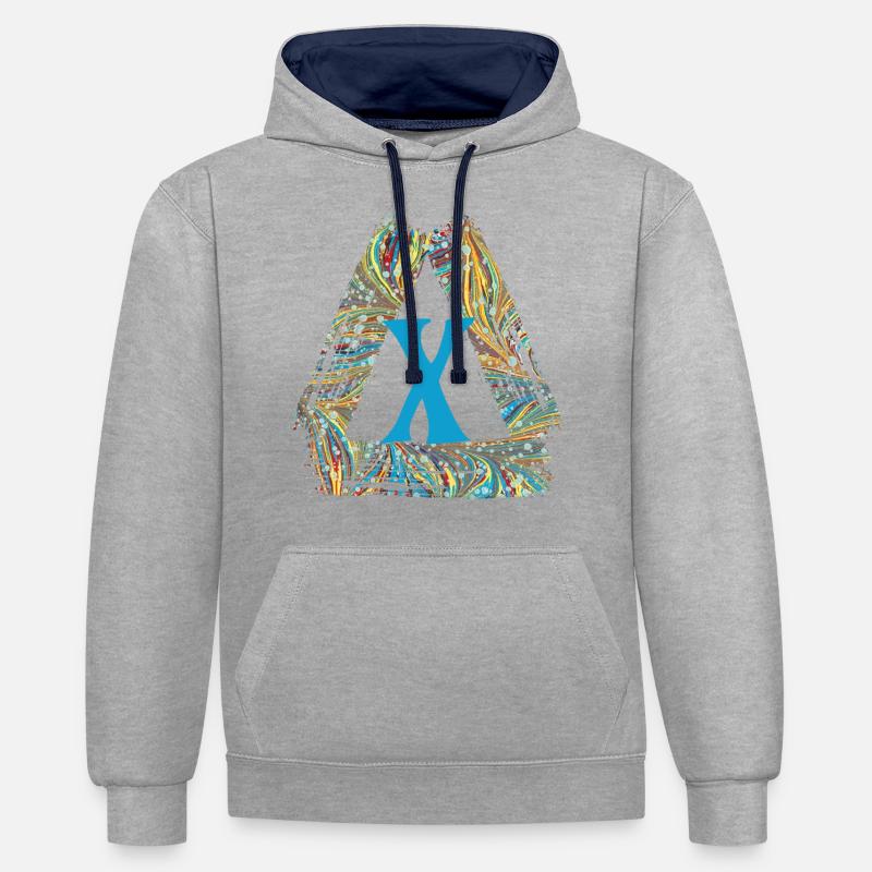 E 201 x - Sweat à capuche contrasté - gris chiné/bleu marine