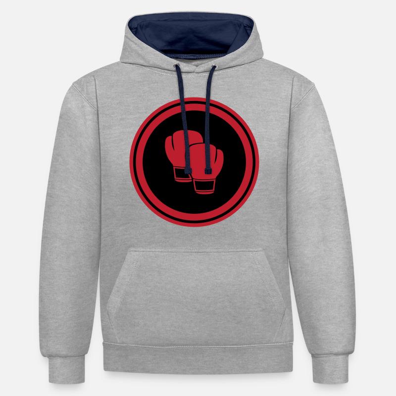 Boxe - Sweat à capuche contrasté - gris chiné/bleu marine