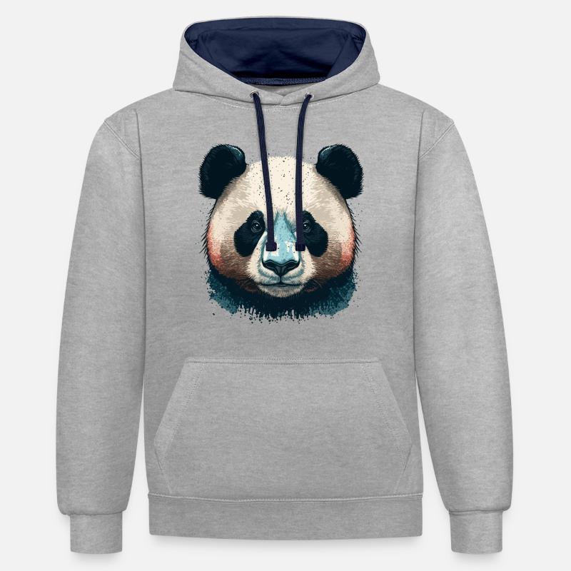 Visage de panda - Sweat à capuche contrasté - gris chiné/bleu marine