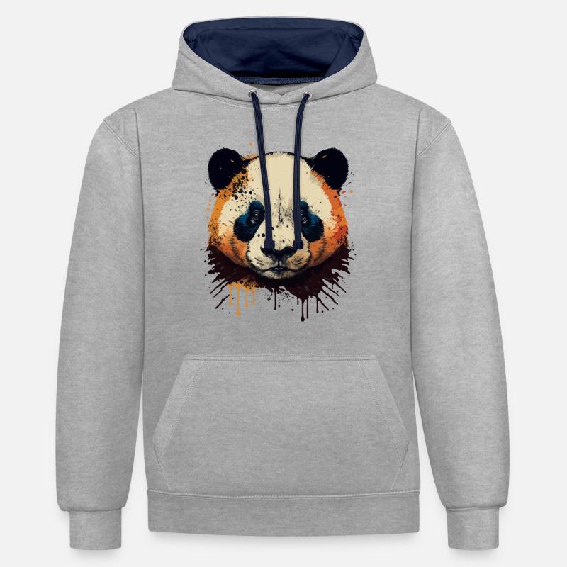 Panda mignon - Sweat à capuche contrasté - gris chiné/bleu marine