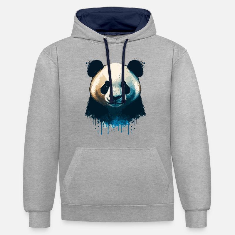Panda Panda - Sweat à capuche contrasté - gris chiné/bleu marine