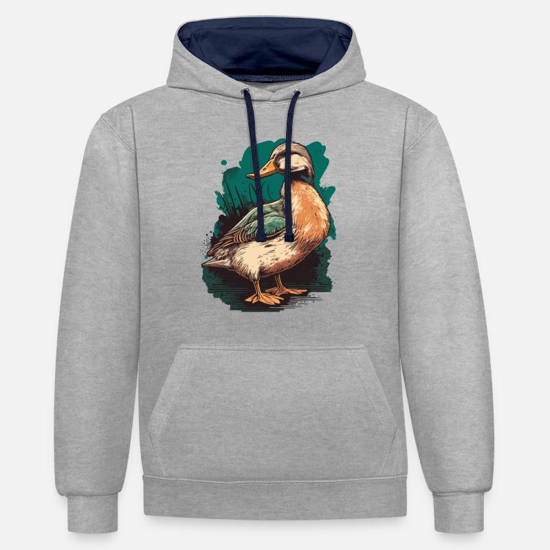 Canard pour chasseur de canard - Sweat à capuche contrasté - gris chiné/bleu marine