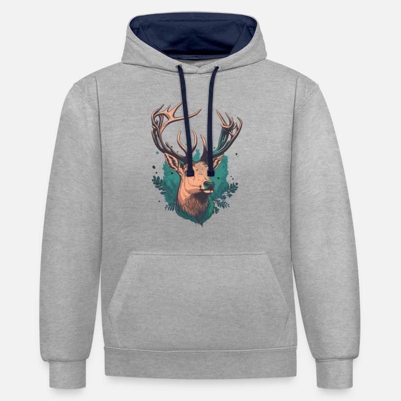 Amateur de chasse au cerf - Sweat à capuche contrasté - gris chiné/bleu marine