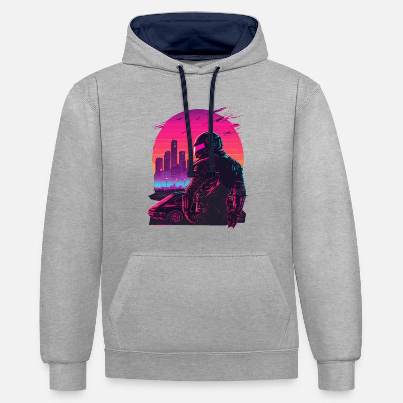 Retro Racing - Sweat à capuche contrasté - gris chiné/bleu marine