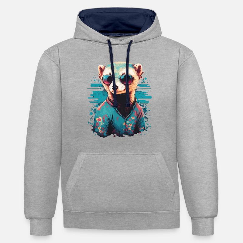 Furet avec lunettes de soleil - Sweat à capuche contrasté - gris chiné/bleu marine