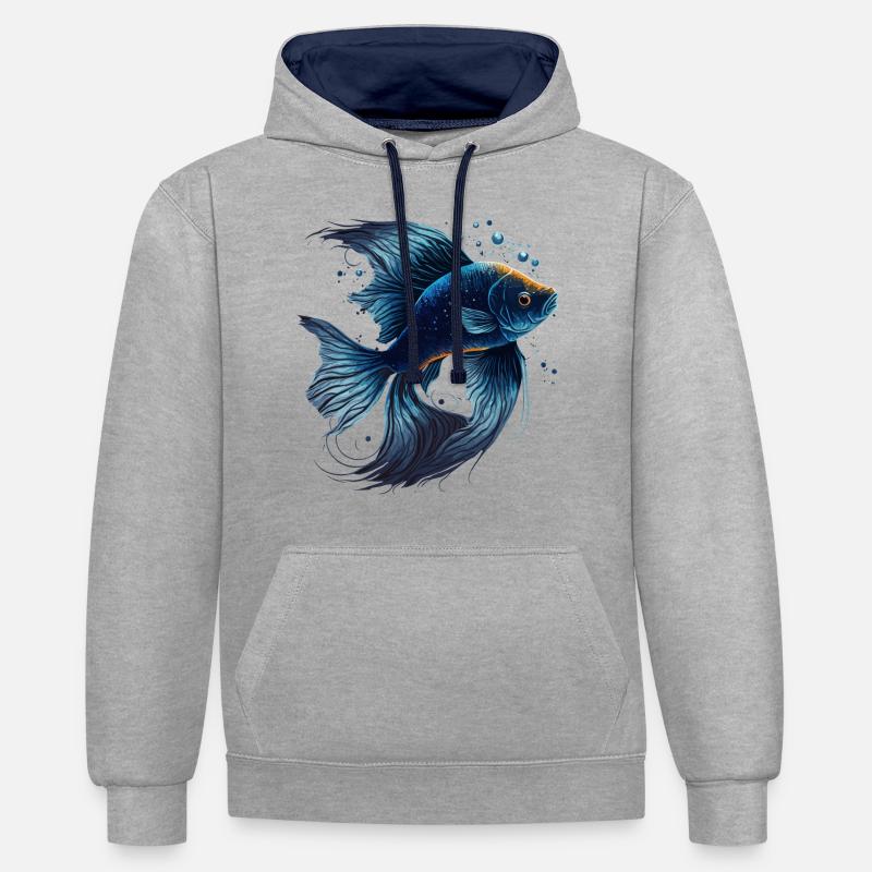 Poisson bleu - Sweat à capuche contrasté - gris chiné/bleu marine