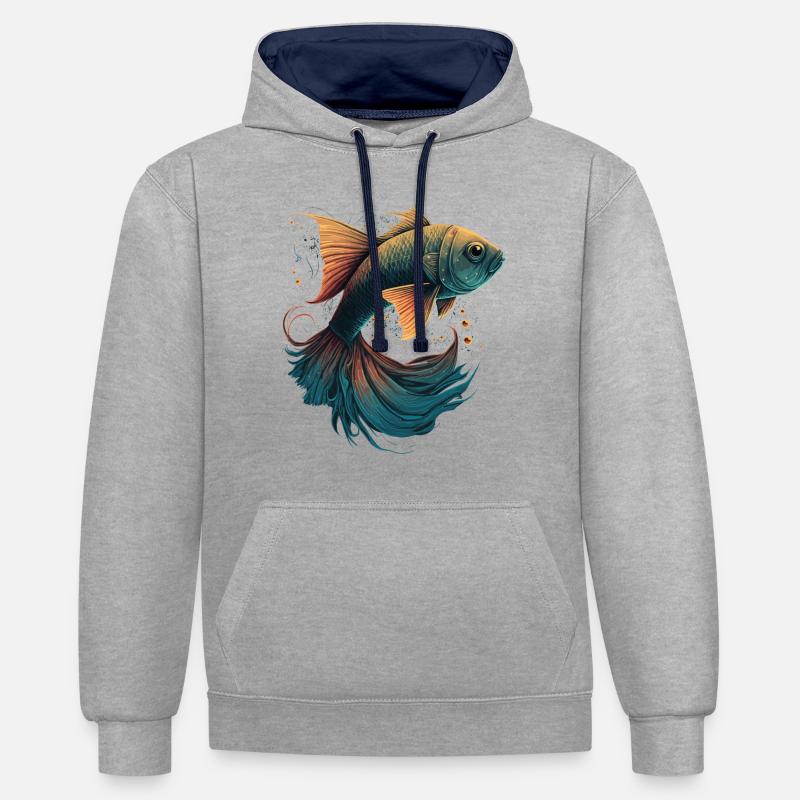 Cadeaux de pêche - Sweat à capuche contrasté - gris chiné/bleu marine