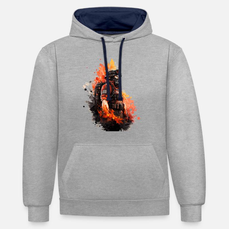 Héros en uniforme : Pompier - Sweat à capuche contrasté - gris chiné/bleu marine