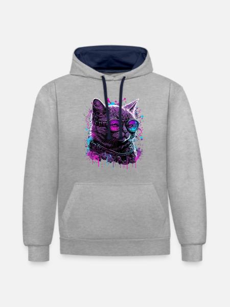 Vaporcat - Contrast hoodie - heather grey/navy