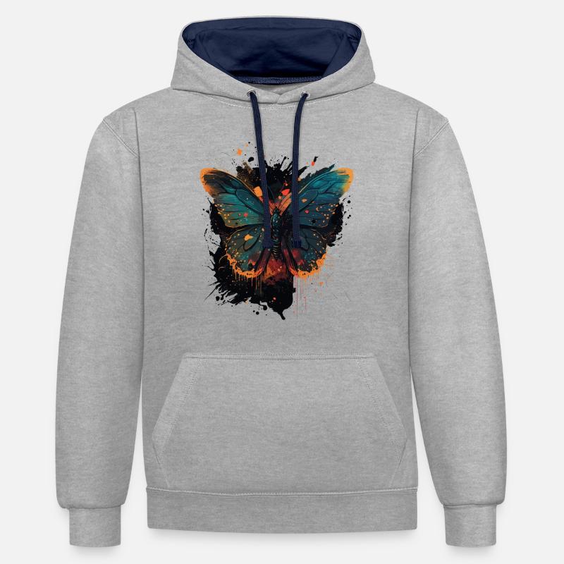 Nuances papillon - Sweat à capuche contrasté - gris chiné/bleu marine