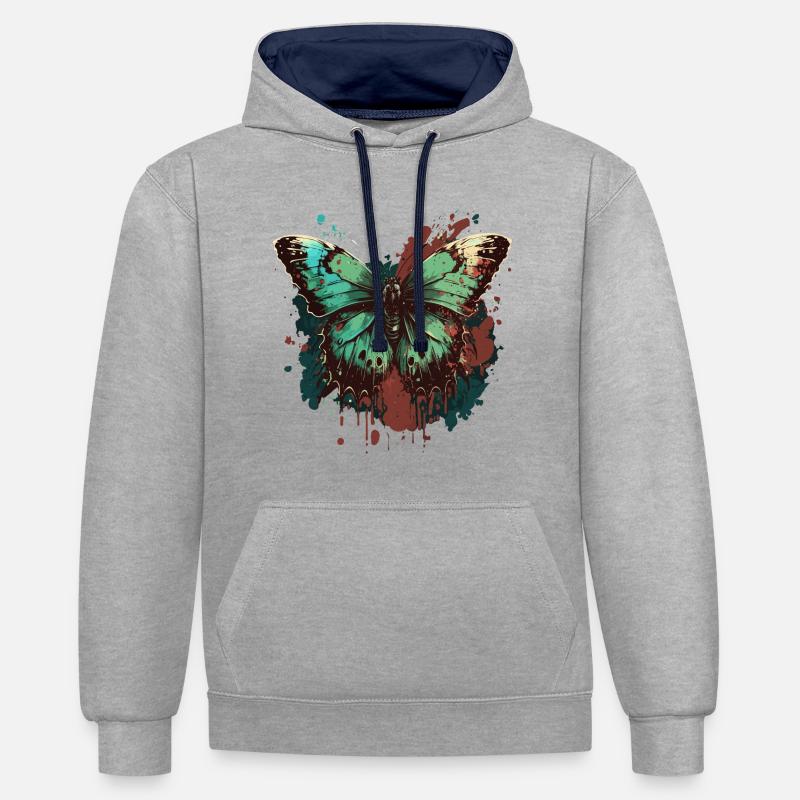 Gossamer Papillon - Sweat à capuche contrasté - gris chiné/bleu marine