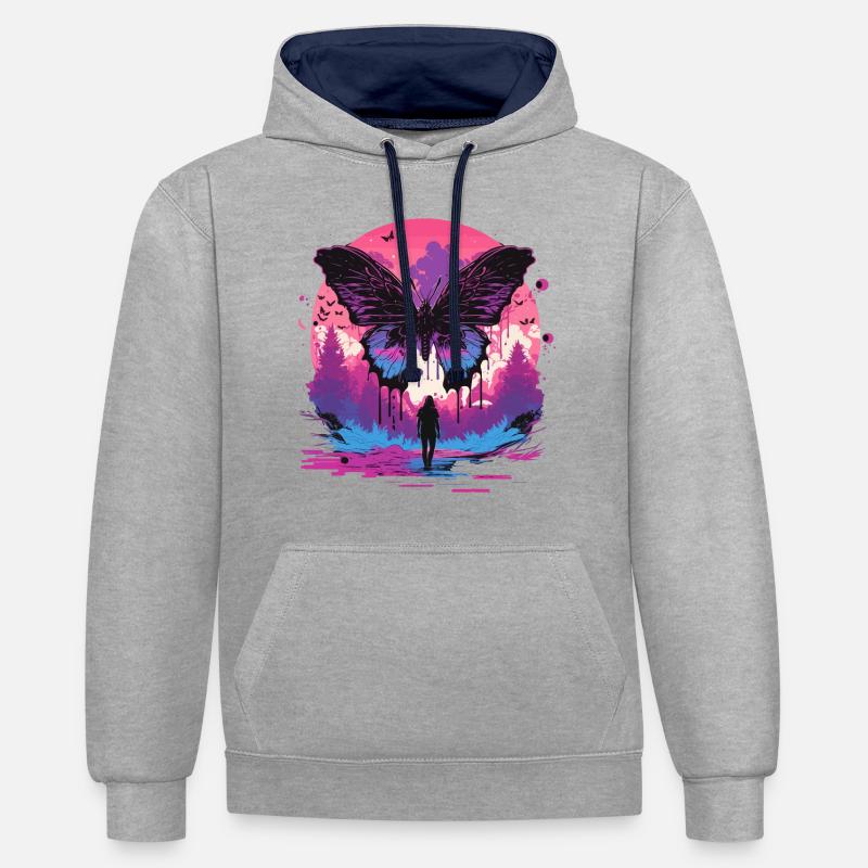 Évolution esthétique des papillons - Sweat à capuche contrasté - gris chiné/bleu marine