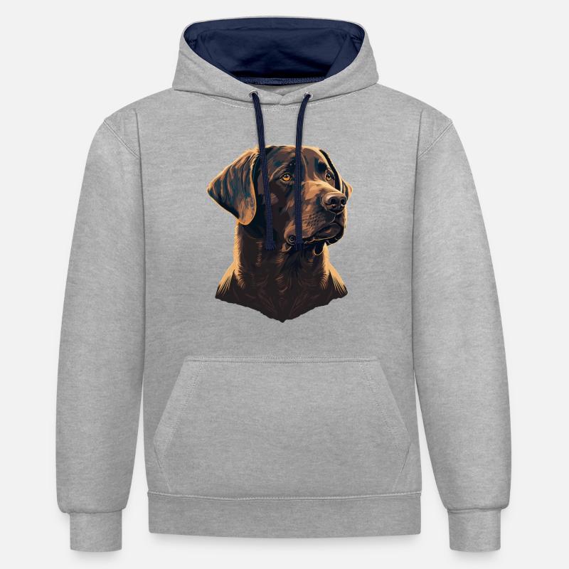 Tapferer Labrador Retriever - Kontrast-Hoodie - Grau meliert/Navy