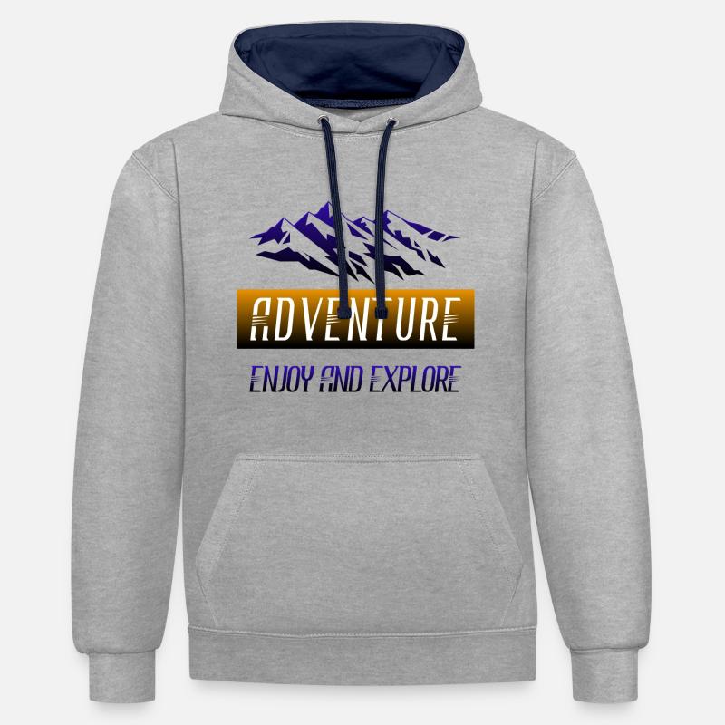 Aventurez, amusez-vous et explorez - Sweat à capuche contrasté - gris chiné/bleu marine