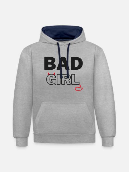 Tasche Mädchen - böses Mädchen 02 - Kontrast-Hoodie - Grau meliert/Navy