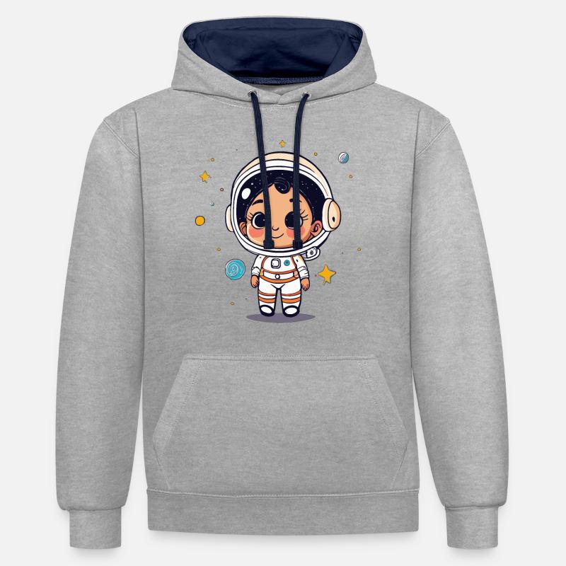 Astronaute mignon #5 - Sweat à capuche contrasté - gris chiné/bleu marine
