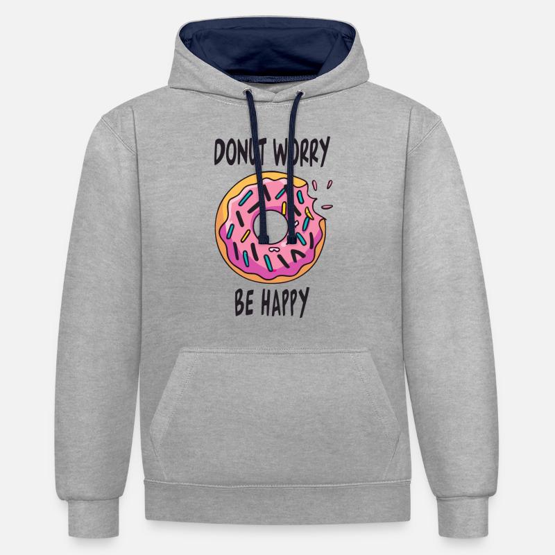 Donut Worry Be Happy - Sweat à capuche contrasté - gris chiné/bleu marine
