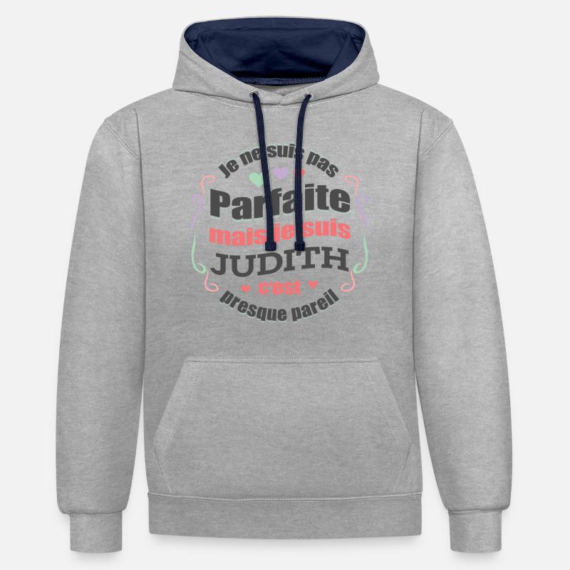 JUDITH PARFAITE - PRENOM JUDITH - Sweat à capuche contrasté - gris chiné/bleu marine