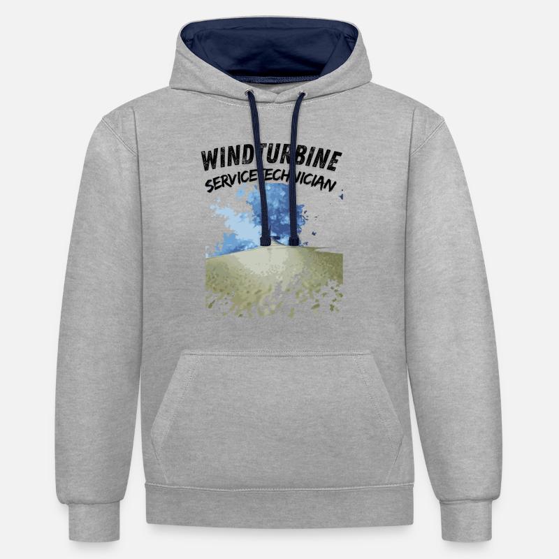 Technicien en éoliennes - Sweat à capuche contrasté - gris chiné/bleu marine