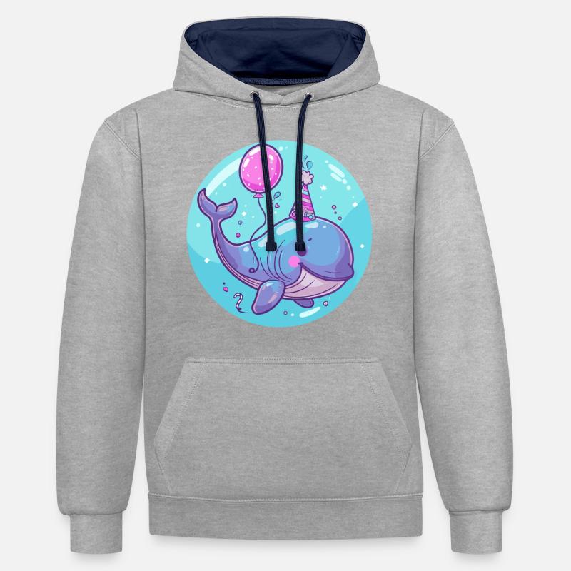 baleine anniversaire bébé - Sweat à capuche contrasté - gris chiné/bleu marine