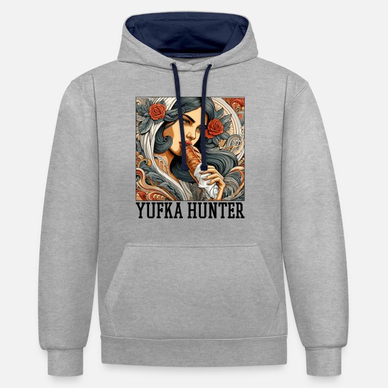 Cadeau Yufka Hunter Kebab - Sweat à capuche contrasté - gris chiné/bleu marine